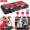 2000W Electric Infrared Dual Burner Portable Heating Hot Plate Stove Countertop RV Hotplate with 7.5” & 6.3” Glass Cooktop Stepless Temperature Adjust