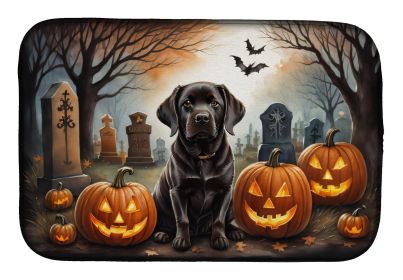 Chocolate Labrador Retriever Spooky Halloween Dish Drying Mat Absorbent Dish Drying Mat Pad for Kitchen Counter Dish Drainer Mat for Countertop