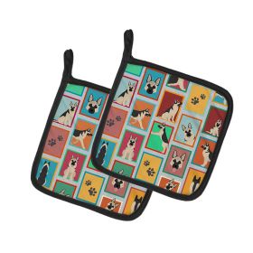Lots of Black and Silver German Shepherd Pair of Pot Holders Kitchen Heat Resistant Pot Holders Sets Oven Hot Pads for Cooking Baking BBQ