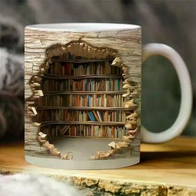 3d Bookshelf Mug - 3D Effect Books Mugs, Creative Space Design Multi-Purpose Mugs, Book Lovers