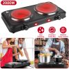 2000W Electric Infrared Dual Burner Portable Heating Hot Plate Stove Countertop RV Hotplate with 7.5” & 6.3” Glass Cooktop Stepless Temperature Adjust