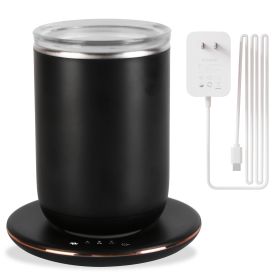 Auto Stirring Coffee Mug with Lid Temperature Control Self-Heating Automatic Magnetic Mixing Mug with 3 Heat Settings Auto-Off Function For Coffee Tea (Option: Black)
