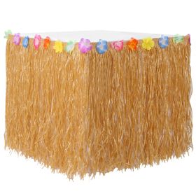 Grass Table Skirt Hawaiian Luau Party Decorations Supplies w/Hibiscus for Buffet BBQ Tiki Bar Beach Birthday Party Use (Option: 1M)
